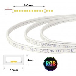 Tira LED 230V RGB 11W/mt 72L/mt. SMD 5050 IP67 12x4mm corte cada 100mm, Venta por metros, desde 10,00€/m